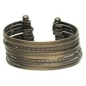Antiqued Brass Steampunk Grunge 10-Row Smooth and Oval Design Cuff Bracelet